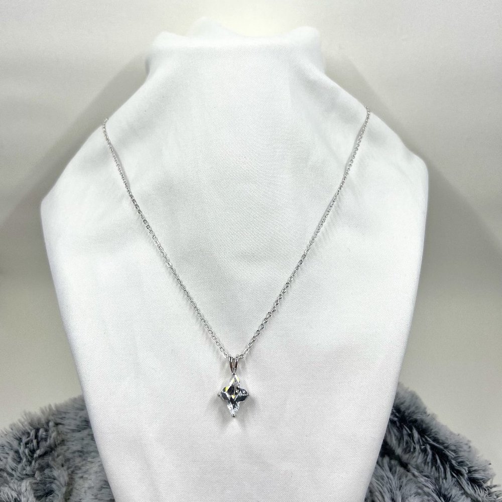 Silver Toned 17” Chain with CZ Pendant